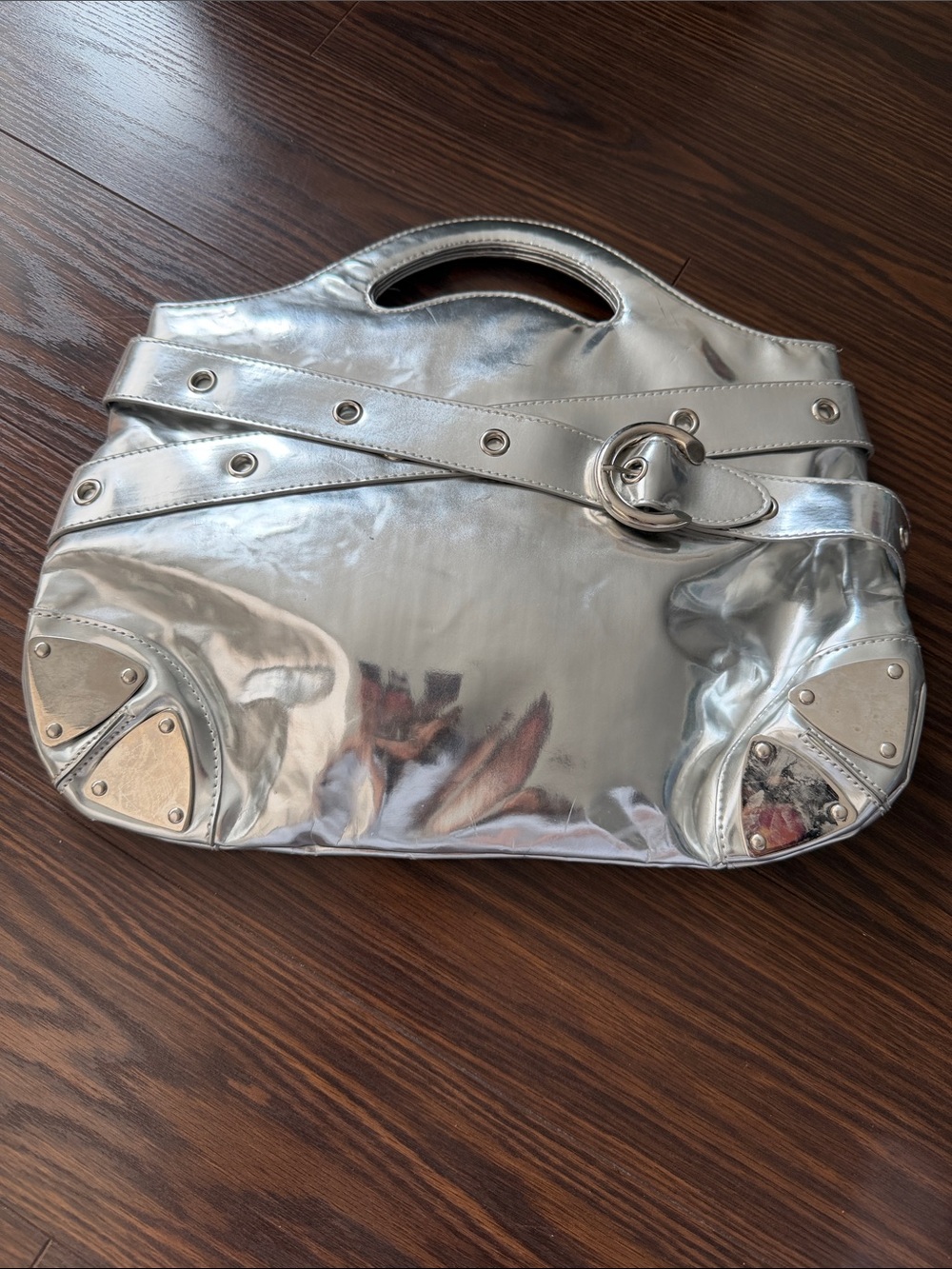 Metallic Silver Women's Handbag with Top Handles